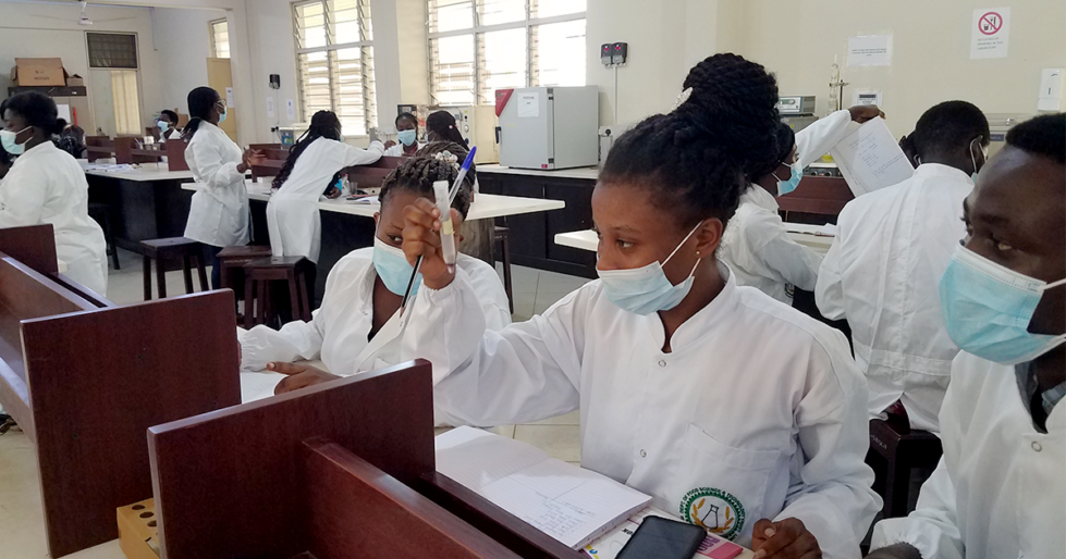 Students performing practical demonstrations in the Department of Food Science and Technology at KNUST