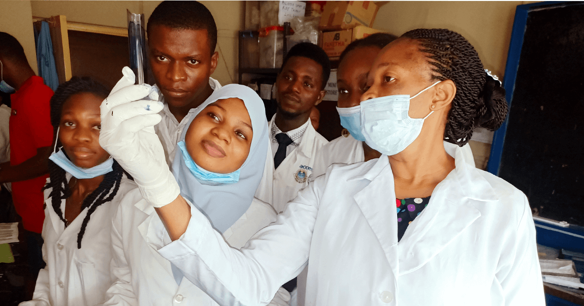 Students in a practical demonstration at the University of Lagos